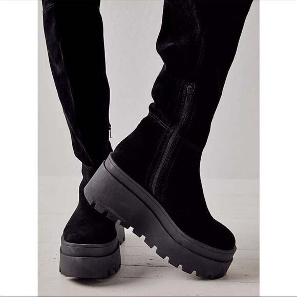 Free People London Calling Wedge Over The Knee Boots / Black size 38 - Picture 7 of 10